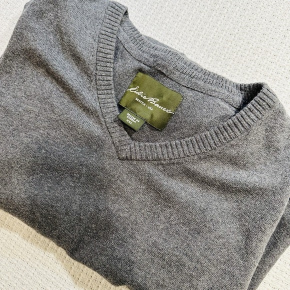 Vintage Eddie Bauer XXL Mens Gray V-Neck Cotton Cashmere Blend Pullover Soft 90s - Picture 7 of 14